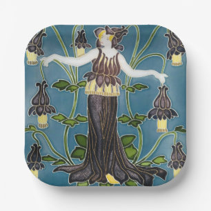 Walter Crane Columbine Art Nouveau Purple Flower Paper Plates