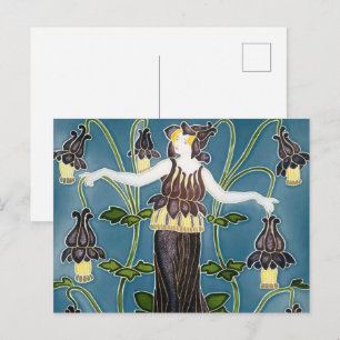 Walter Crane Columbine Art Nouveau Purple Flower Postcard