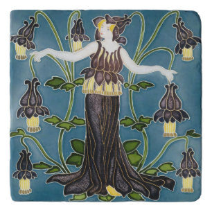 Walter Crane Columbine Art Nouveau Purple Flower Trivet
