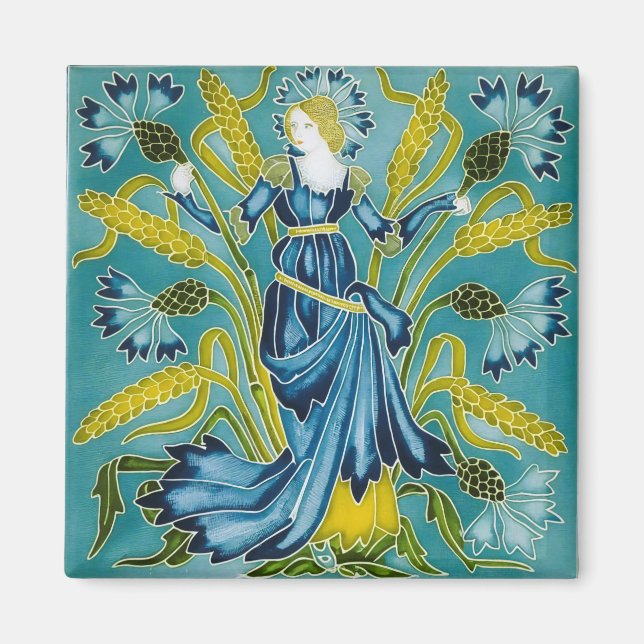 Walter Crane Floral Design and Lady Art Nouveau Magnet (Front)