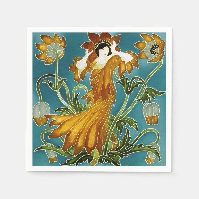 Walter Crane Floral Design and Lady Art Nouveau Napkins (Front)