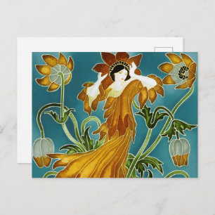 Walter Crane Floral Design and Lady Art Nouveau Postcard