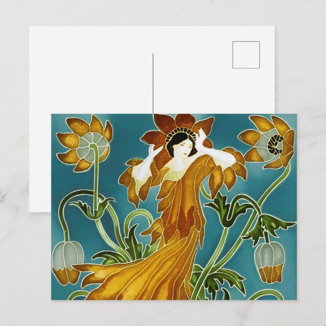 Walter Crane Floral Design and Lady Art Nouveau Postcard (Front/Back)