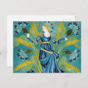 Walter Crane Floral Design and Lady Art Nouveau Postcard