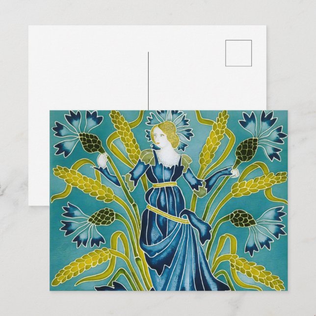 Walter Crane Floral Design and Lady Art Nouveau Postcard (Front/Back)