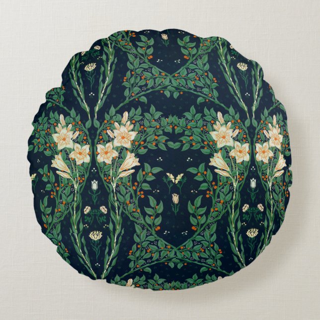 Walter Crane "Francesca" Botanical Round Pillow (Front)