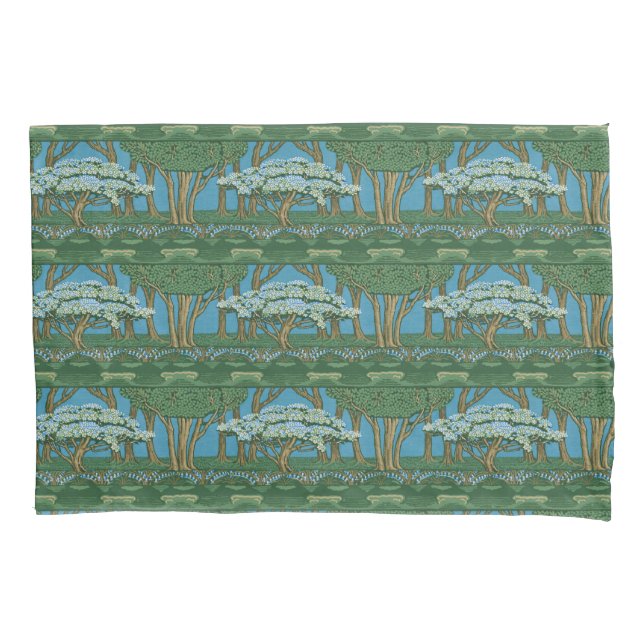 Walter Crane May Tree Wallpaper Green Blue Pillow Case (Front)