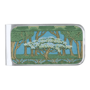 Walter Crane May Tree Wallpaper Green Blue Silver Finish Money Clip