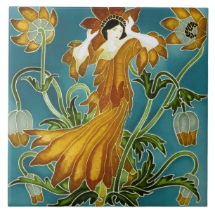Walter Crane Orange Tulip Art Nouveau Floral Ceramic Tile