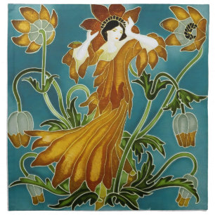 Walter Crane Orange Tulip Art Nouveau Floral Cloth Napkin