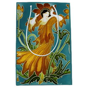 Walter Crane Orange Tulip Art Nouveau Floral Medium Gift Bag