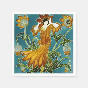 Walter Crane Orange Tulip Art Nouveau Floral Napkins