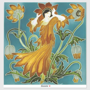 Walter Crane Orange Tulip Art Nouveau Floral Sticker