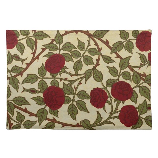 Walter Crane Red Roses with Thorned Stems Cloth Placemat (Front)