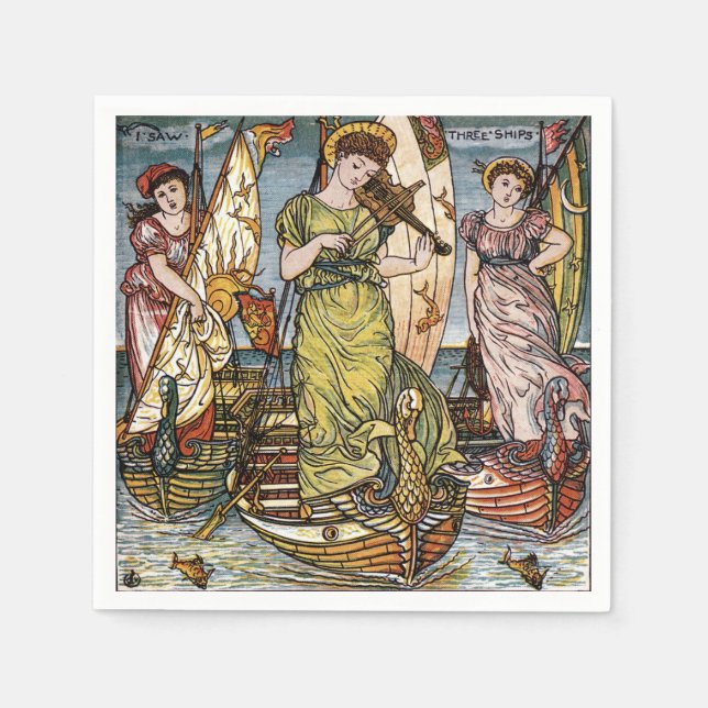 Walter Crane Ships,Graceful Ladies,Art Nouveau Napkins (Front)