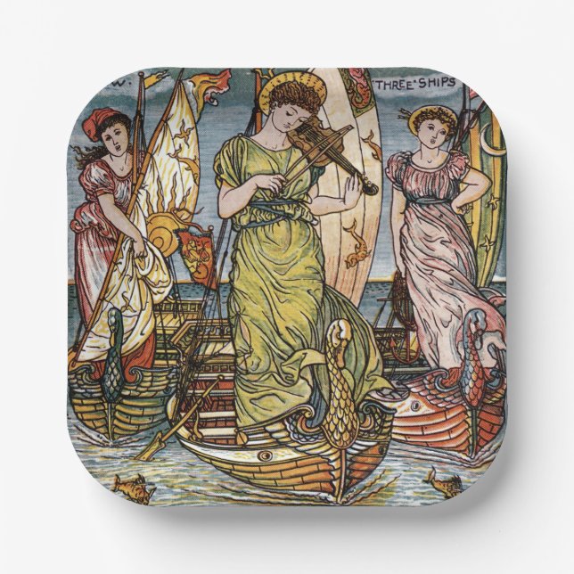 Walter Crane Ships,Graceful Ladies,Art Nouveau Paper Plates (Front)