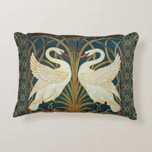 Walter Crane Swan, Rush And Iris Art Nouveau  Accent Pillow
