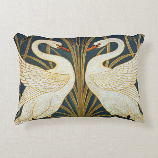Walter Crane Swan  Rush And Iris Art Nouveau Accent Pillow (Front)