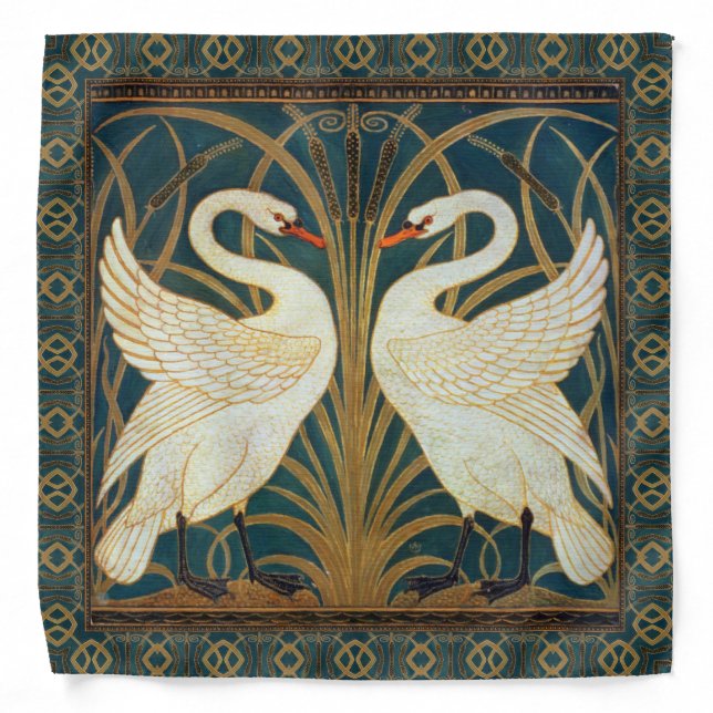 Walter Crane Swan, Rush And Iris Art Nouveau Bandana (Front)