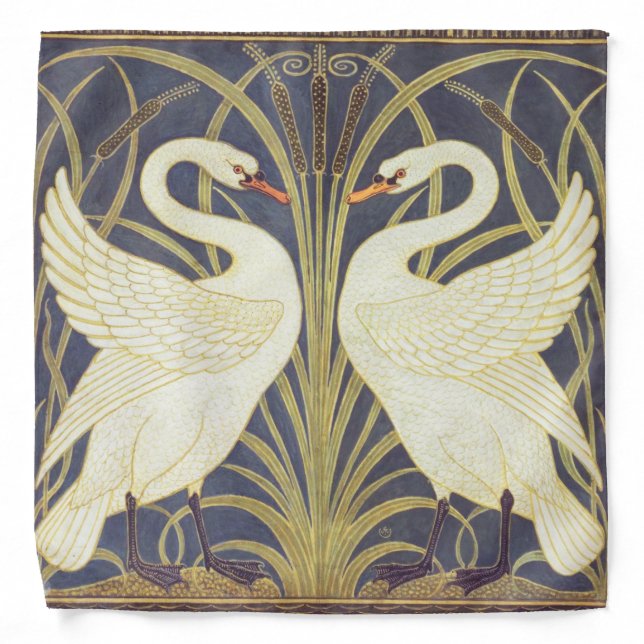 Walter Crane Swan, Rush And Iris Art Nouveau Bandana (Front)