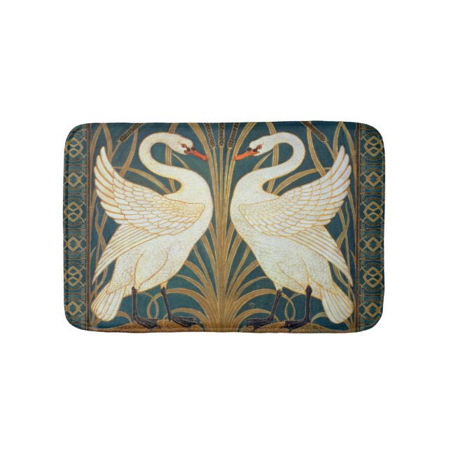 Walter Crane Swan, Rush And Iris Art Nouveau Bathroom Mat (Front)