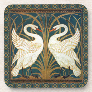Walter Crane Swan, Rush And Iris Art Nouveau Beverage Coaster