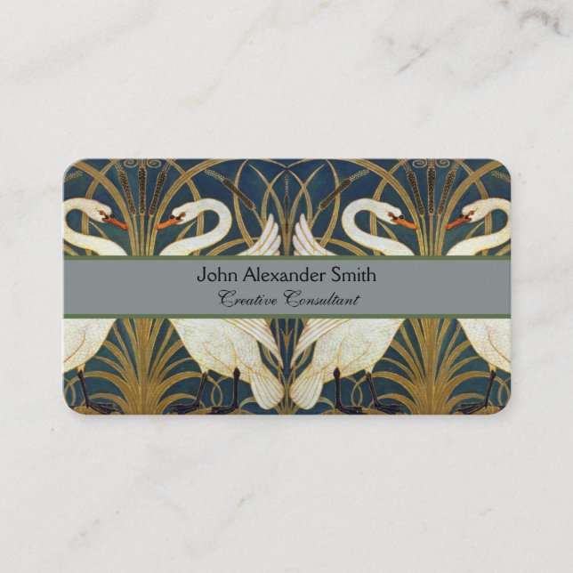 Walter Crane Swan  Rush And Iris Art Nouveau Business Card (Front)