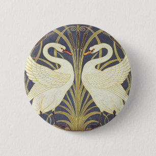 Walter Crane Swan, Rush And Iris Art Nouveau Button