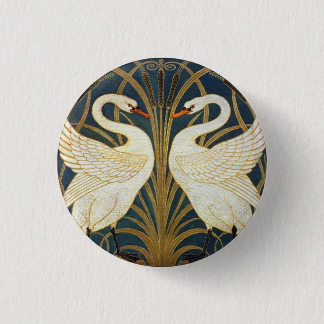 Walter Crane - Swan, Rush And Iris Art Nouveau Button (Front)
