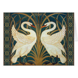 Walter Crane Swan, Rush And Iris Art Nouveau Card