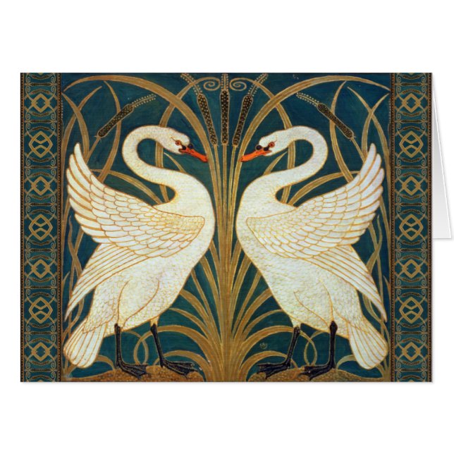 Walter Crane Swan, Rush And Iris Art Nouveau Card (Front Horizontal)