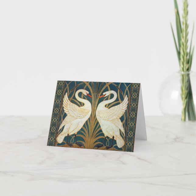 Walter Crane Swan, Rush And Iris Art Nouveau Card (Front)