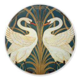 Walter Crane Swan, Rush And Iris Art Nouveau Ceramic Knob