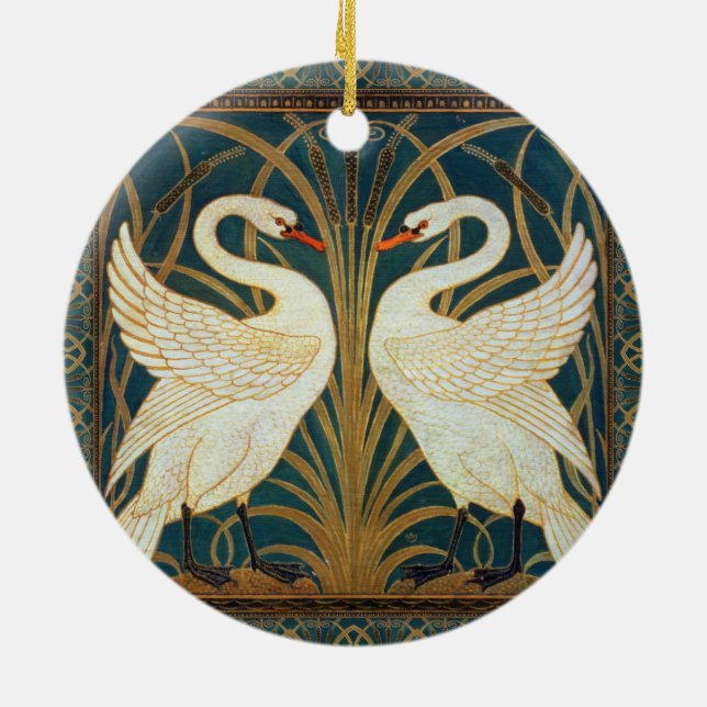 Walter Crane Swan, Rush And Iris Art Nouveau Ceramic Ornament (Back)