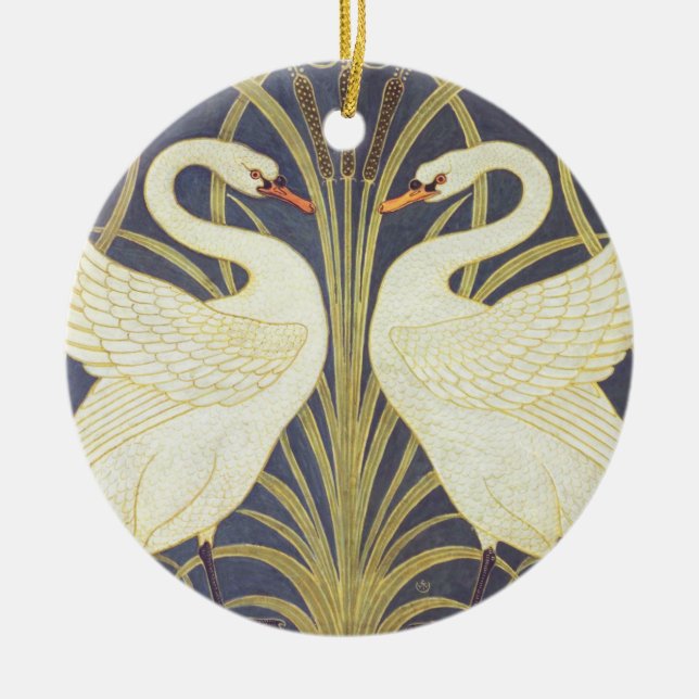 Walter Crane Swan, Rush And Iris Art Nouveau Ceramic Ornament (Front)