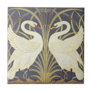 Walter Crane Swan, Rush And Iris Art Nouveau Ceramic Tile