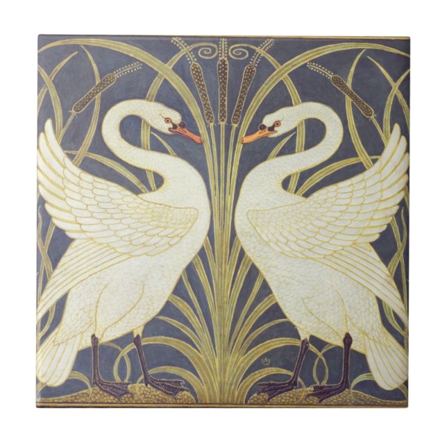 Walter Crane Swan, Rush And Iris Art Nouveau Ceramic Tile (Front)