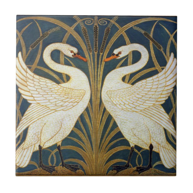 Walter Crane Swan  Rush And Iris Art Nouveau Ceramic Tile (Front)