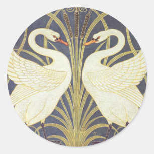 Walter Crane Swan, Rush And Iris Art Nouveau Classic Round Sticker