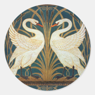 Walter Crane Swan, Rush And Iris Art Nouveau Classic Round Sticker