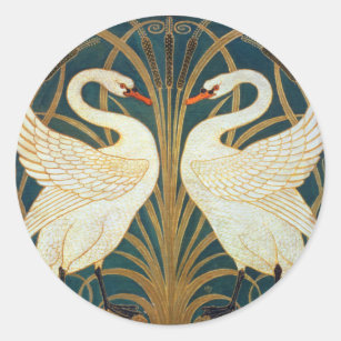 Walter Crane Swan, Rush And Iris Art Nouveau Classic Round Sticker