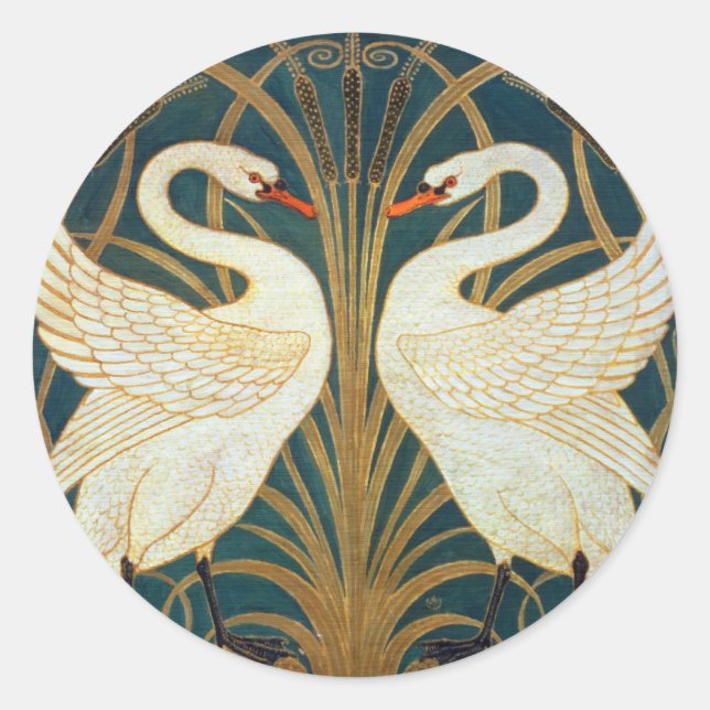 Walter Crane Swan, Rush And Iris Art Nouveau Classic Round Sticker (Front)