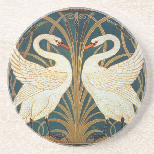 Walter Crane Swan, Rush And Iris Art Nouveau Coaster (Front)