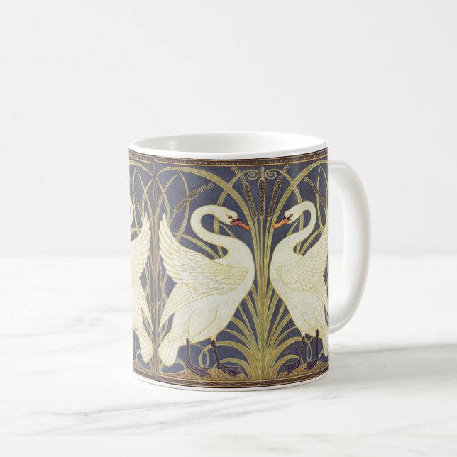 Walter Crane Swan, Rush And Iris Art Nouveau Coffee Mug (Front Right)