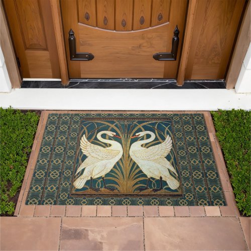 Walter Crane Swan Rush And Iris Art Nouveau  Doormat