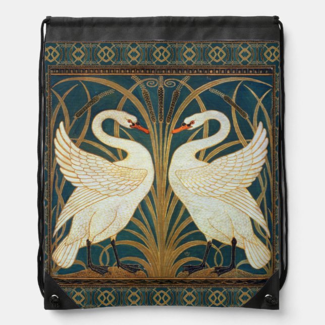 Walter Crane Swan, Rush And Iris Art Nouveau Drawstring Bag (Front)