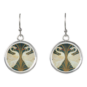 Walter Crane Swan, Rush And Iris Art Nouveau Earrings