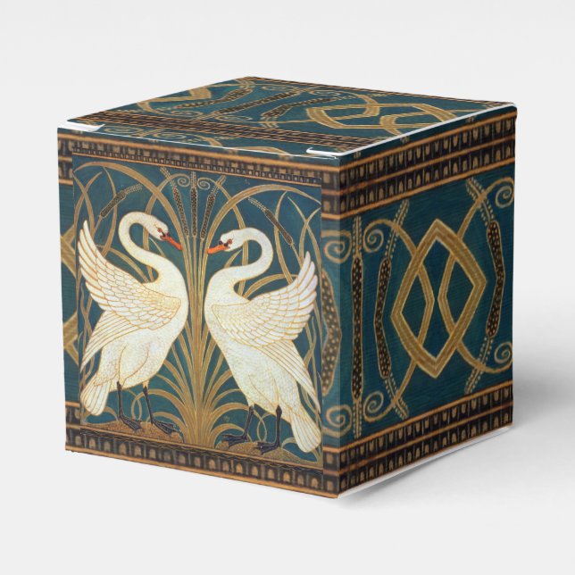 Walter Crane Swan, Rush And Iris Art Nouveau Favor Boxes (Front Side)