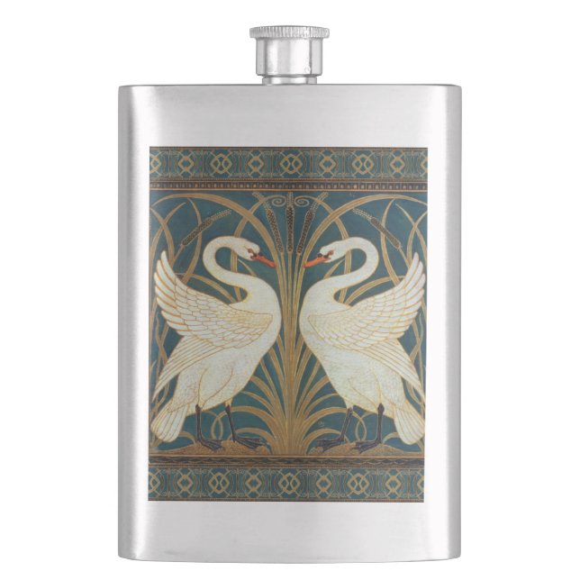 Walter Crane Swan, Rush And Iris Art Nouveau Flask (Front)