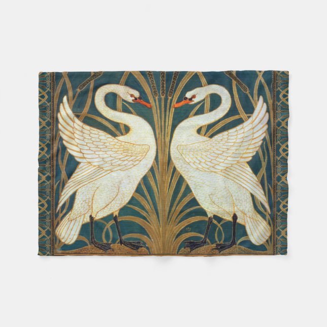 Walter Crane Swan, Rush And Iris Art Nouveau Fleece Blanket (Front (Horizontal))
